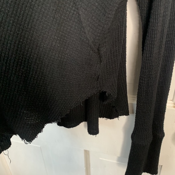 Free People Spring Valley Black Thermal Lace-Trim Top W-128 Sz Small - Picture 8 of 10